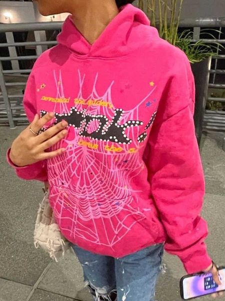 

men's hoodies sweatshirts spider web print hoodies men women american casual oversized long sleeves hooded sweatshirt street hip hop go, Black