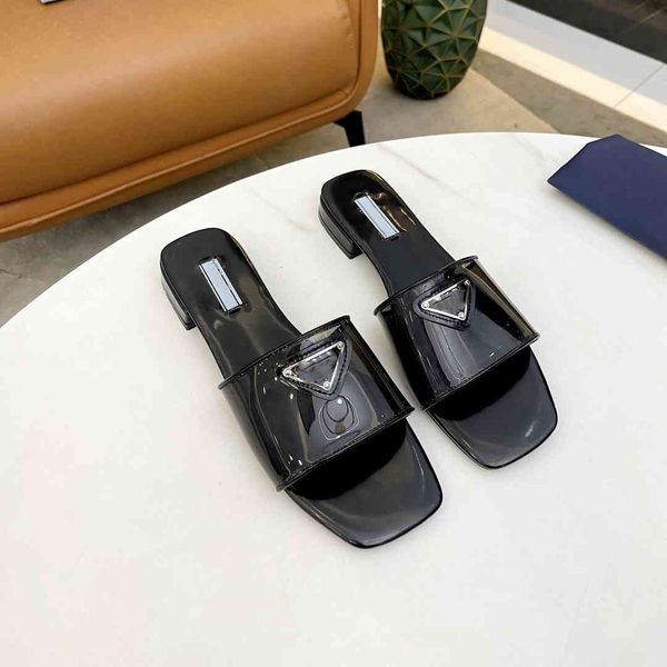 

designer slippers sandals fashion summer luxury brand women prad flip flops multi colors triangle outdoor loafers slide ladies beach sandal, Black