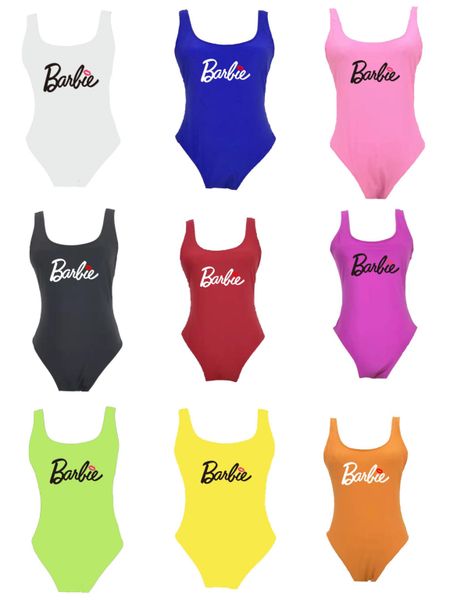 

factory wholesale simple solid women girls' swimsuit one piece swimsuit with letter print summer beach swimwear bathing suits wholesale, White;black