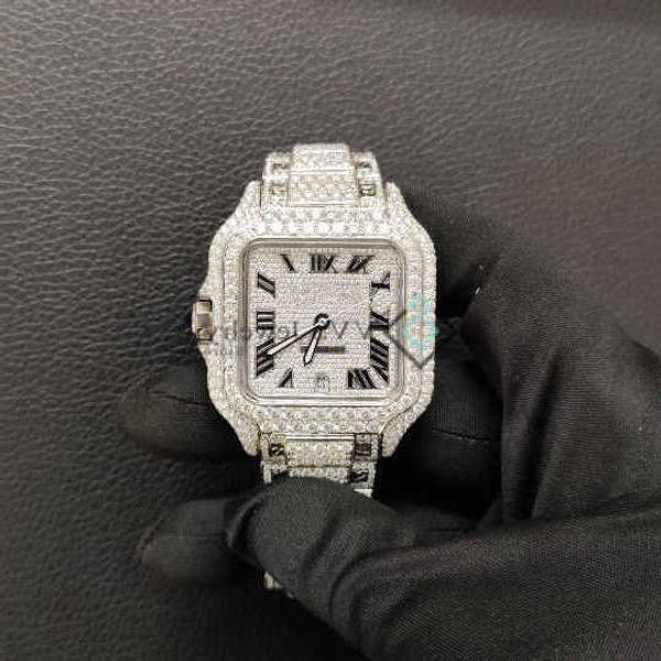 

iced out santtos watch | y automatic, swiiss made | raised layer def vvs moissanite studded stainls steel, watcha7yzr0o8, Silver
