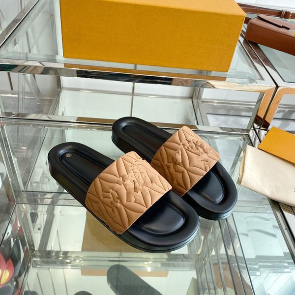 

2023 platform designer rubber slides sandal floral brocade fashion mens gear bottoms flip flops slippers striped womens sandals designers lo, Black