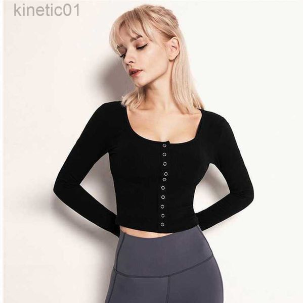 

designer lululemens t shirt new style exposed navel slim fit fast dry running fitness training yoga women's long sleeved lulus, White