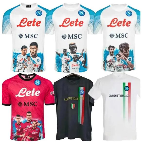 

23/24 ssc napoli soccer jerseys 2023 face game campioni maglia naples kvaratskhelia zielinskimin anguissa osimhen lozan men football shirts, Black