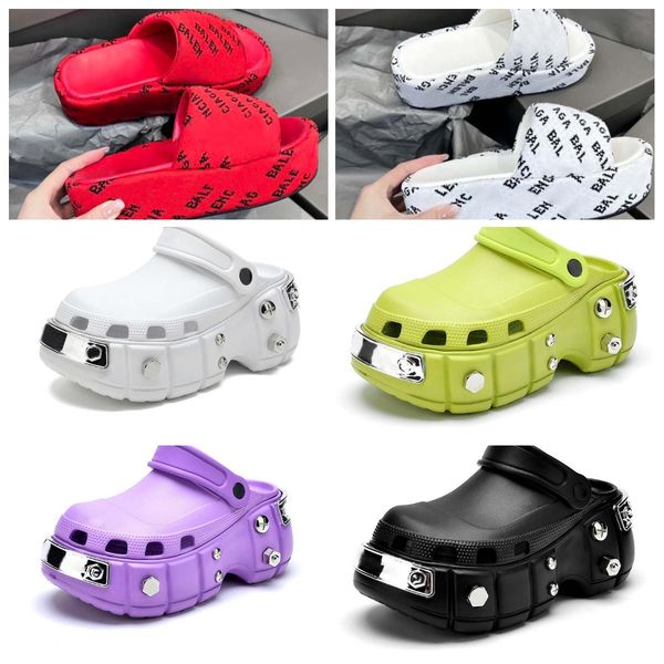 

bubble slides dad slippers elevated lazy person slippers womens slippers baotou cave slippers metal rivet hole slippers fashion versatile be, Black