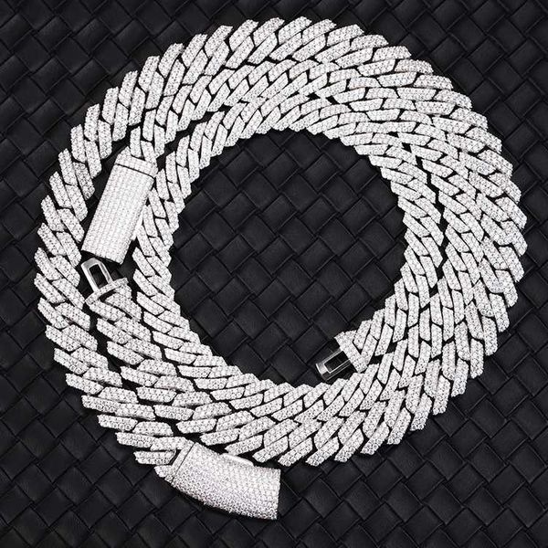 

custom luxury 14mm 2rows miami cuban chain 14k gold plated s925 sterling silver with iced out moissanite hiphop necklace link