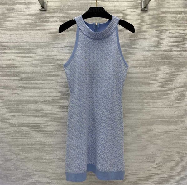 

designers long dress summer knitting dresses for women maze print slim and thin hanging neck girls hanging-out blue  knit designer d, Black;gray