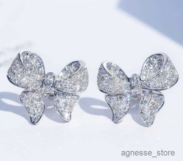 

stud sterling silver sweet bowknot designer stud earrings shining diamond luxury diamond stone cute earring ear rings jewelry for women r230, Golden;silver
