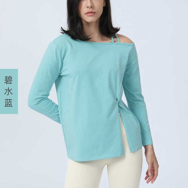 

designer lululemens t shirt new fitness suit women's loose and breathable yoga suit long sleeve running training sweat-absorbing t-shir, White