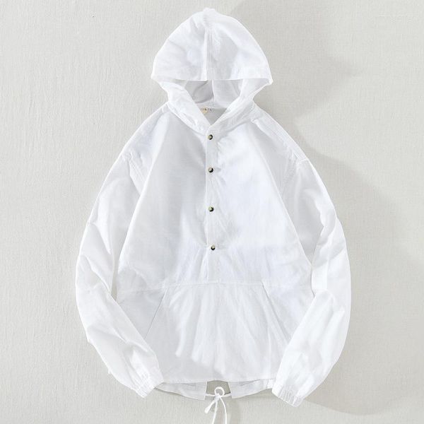 

popular new model men's casual shirts 2023 men's autumn pure color hooded cotton and linen sweater fashion loose pullover shirt, White;black