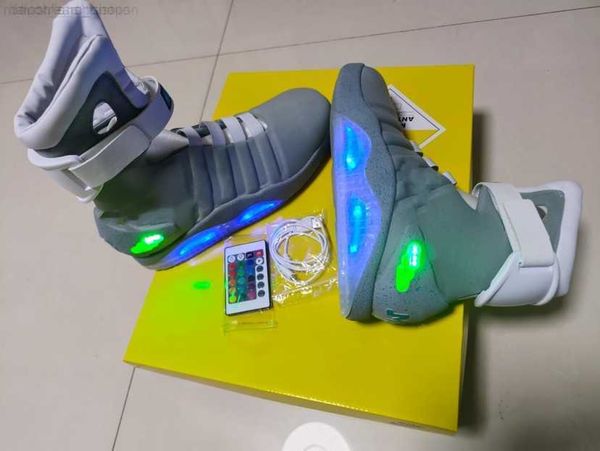 

automatic laces air mag back to the future glow in the dark gray sneakers marty mcfly's led shoes lighting marty mcflys mags boots, Black