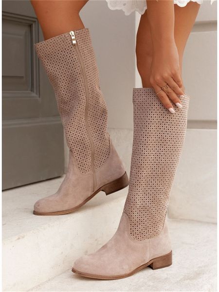 

women boots2023 designer luxury faux suede casual low heel plus size women shoes winter elegant pointed lady knee high boots, Black