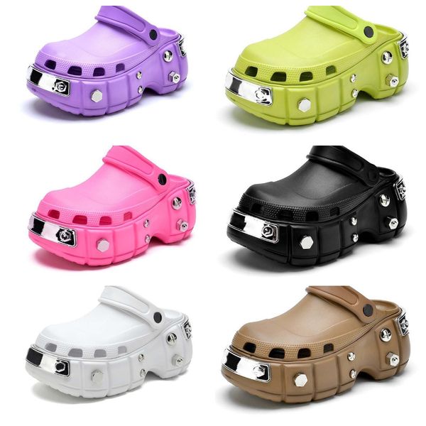 

famous womens designer metal rivet hole slippers suede sandals elevated thick soled womens flat slippers cotton canvas sandals fashion versa, Black