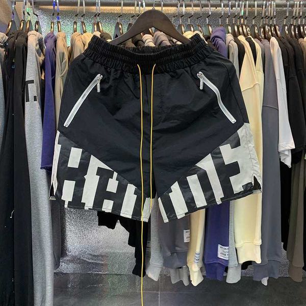 

designer clothing short casual rhude high street trendy summer men's patchwork contrasting sports casual beach nylon shorts fog couples, White;black