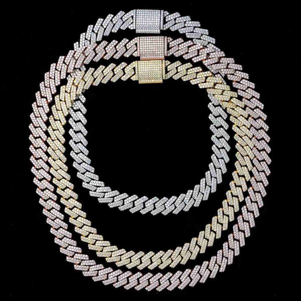 

moissanite diamond chain 14mm white gold plated iced out cuban link cz prong necklace, Silver