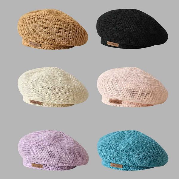 

berets spring and summer female berets caps knitting 5658cm solid color boina painter hat dome breathable young women fashion bl0096 z0616, Blue;gray
