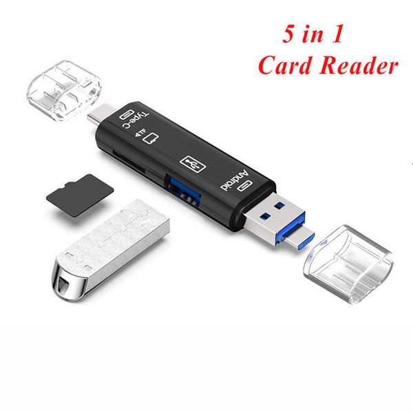 

5 in 1 multifunction usb 2.0 type c/usb /micro usb/tf/sd memory card reader otg card reader adapter mobile phone accessories