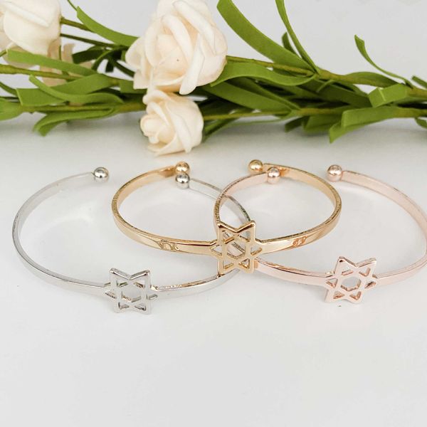 

designer c-type bracelet six-pointed star openwork adjustable card, Golden;silver