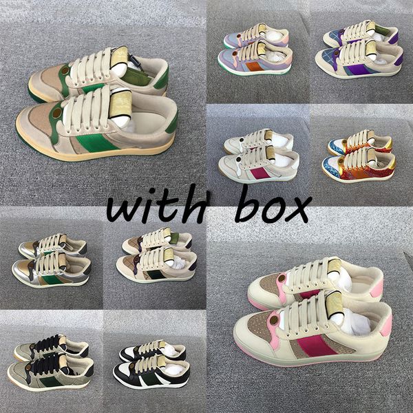 

classic luxury designer screenning sneakers vintage old flower casual shoes rubber leather men and women flat sole board shoes size 35-45 wi, Black