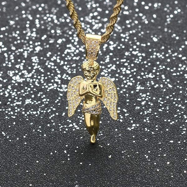 

trendy and personalized street hip hop fashion brand necklace, men's and women's same style two handed ten 18k gold angel pendant, Silver