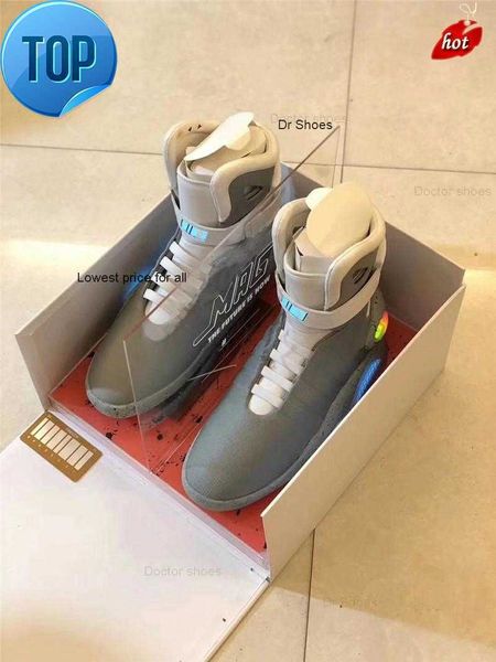 

2020 automatic laces air mag back to the future glow in the dark gray basketball shoes marty mcfly's led shoes lighting mags black red