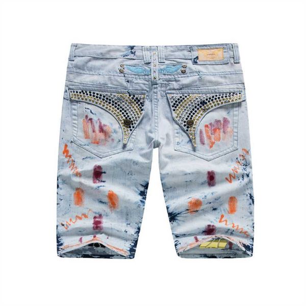 

new arrival summer designer men's robin wears pants crystal denim jeans wholesale blue shorts 30-42