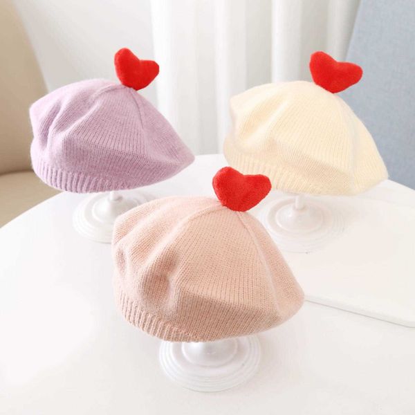 

berets fashion new women wool solid color beret toddler baby girls winter knit beanie hat cap love heart woolen yarn warm baret z0616, Blue;gray