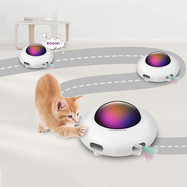 Intelligent Automatic Cat Toys UFO Interactive Pets Turntable Training USB Charging Teaser Replaceable Feather