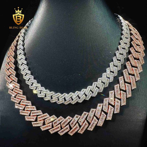 

blingdiam jewelry hip hop 12mm 18mm baguette aaaaa+ cz cuban link chain hiphop chains for men, Silver