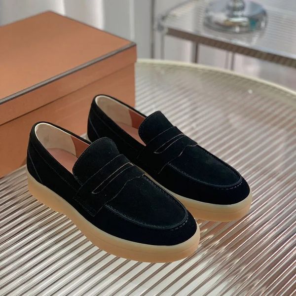 

new lp piana flat couples shoes summer walk charms suede loafers moccasins luxury genuine leather casual dress shoes factory footwear size 3, Black