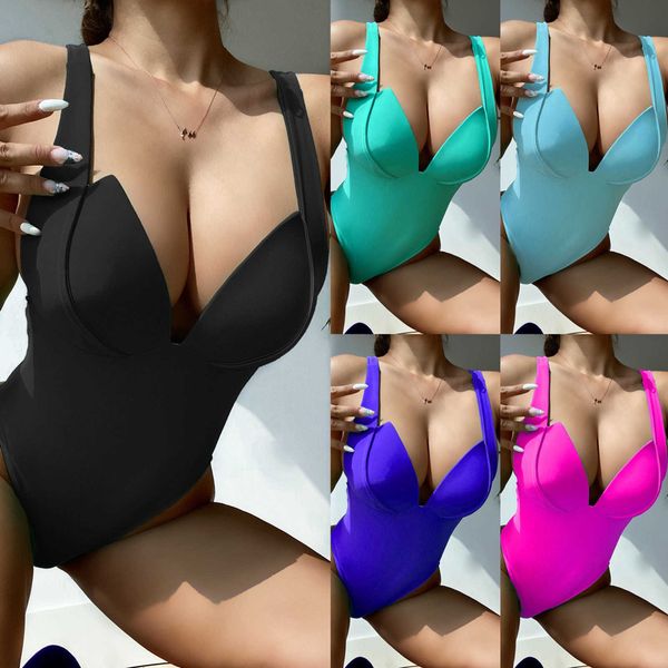 

designer swimwear fashion women solid strap monokini swimsuit halter v neck vintage swimsuits sports hawaii pool thong biquinis high waist, White;black