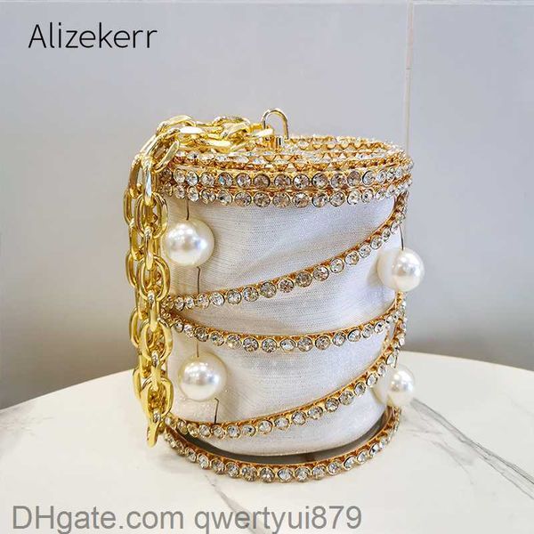 

totes big pearls rhinestones metal cage evening bag women 2020 new designer chic chain handle clutch purse and handbags wedding party qwerty
