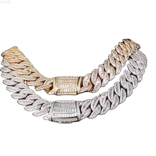 

19mm 925 sterling silver vvs 1 moissanite14k/18k gold plated iced out cuban link diamond cz prong cuban chain necklace