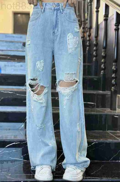 

women's pants designer 2023 new brand jeans trousers women capris cargo yoga wide leg trendy casual fashion designers hole birthday mot, Black;white