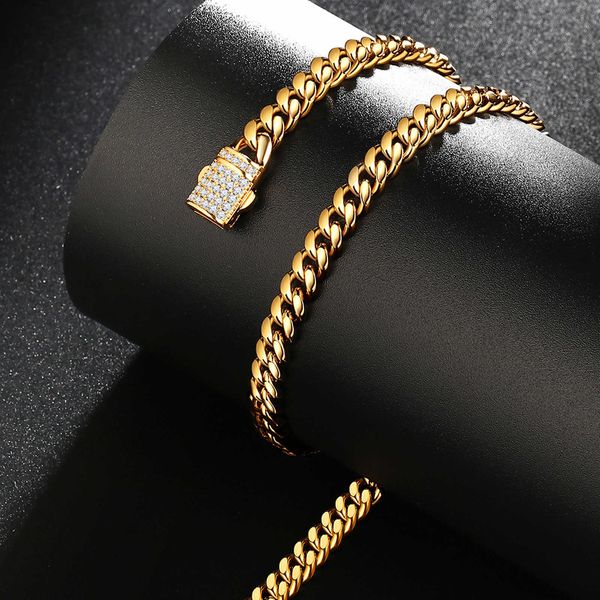 

wholesale hip hop iced out cuban link chain micro pave mens necklace stainless steel jewelry, Silver