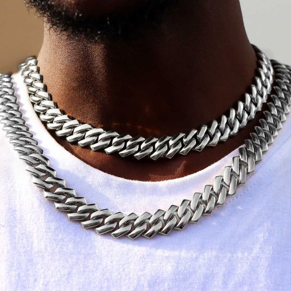 

strands men women 14mm curb cuban link chain necklace bracelet hiphop rhombus chunky gifts rapper jewelry new 230613, Black