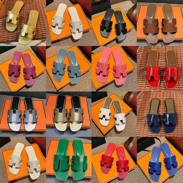 

h slippers luxury designer slides claquette plage for woman ladies leather sliders flat mules pantoufle chaussure luxe summer beach shoes or, Black