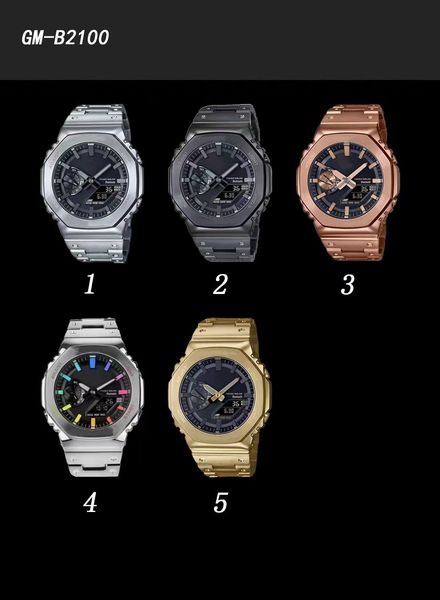 

iced out watch digital sport quartz men's watch alloy large led dial steel band world time full functional dual display oak series, Slivery;brown