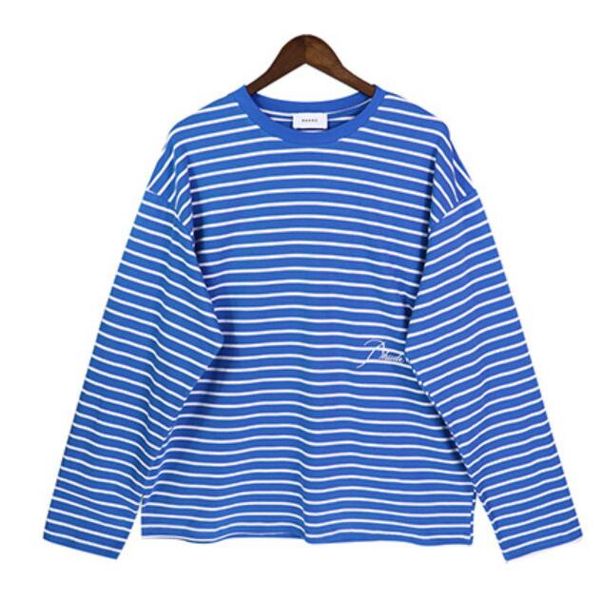 

high street loose striped long sleeve t-shirt men women 1 quality cotton embroidery yellow blue t shirt top, Black;brown