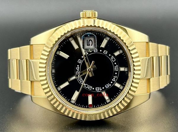 

42mm men's 18k yellow gold watch black dial 326938 sapphire automatic waterproof fashion men's watch, Slivery;brown