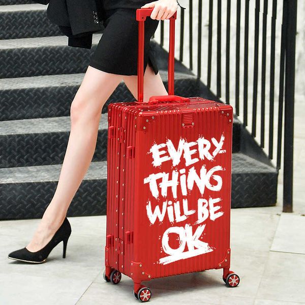 

all aluminum magnesium alloy suitcase with female pattern boarding password, travel box, metal high appearance trolley case 230616