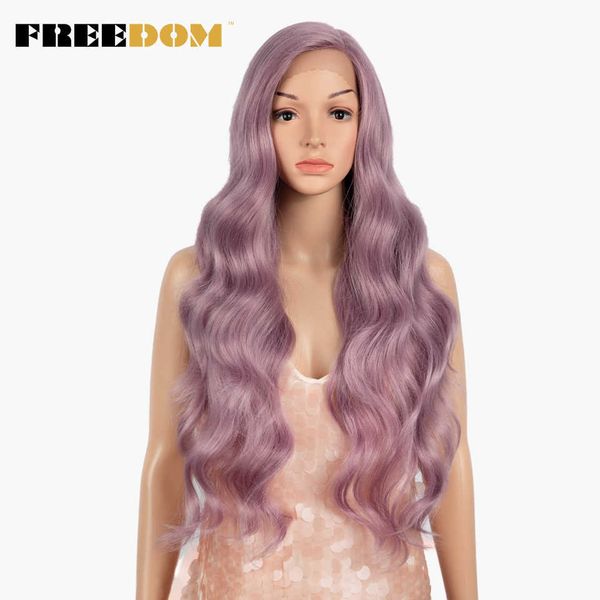 

synthetic lace wig 28 inch purple brown long loose body wave synthetic wigs for black women high temperature fiber 230524, Black;brown