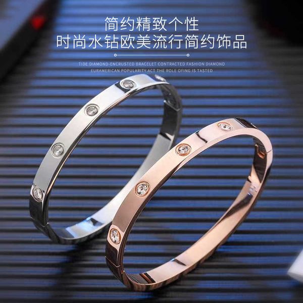 

designer korean fashion and temperament card titanium steel rose gold couple bracelet eternal ring full diamond colorless, Black