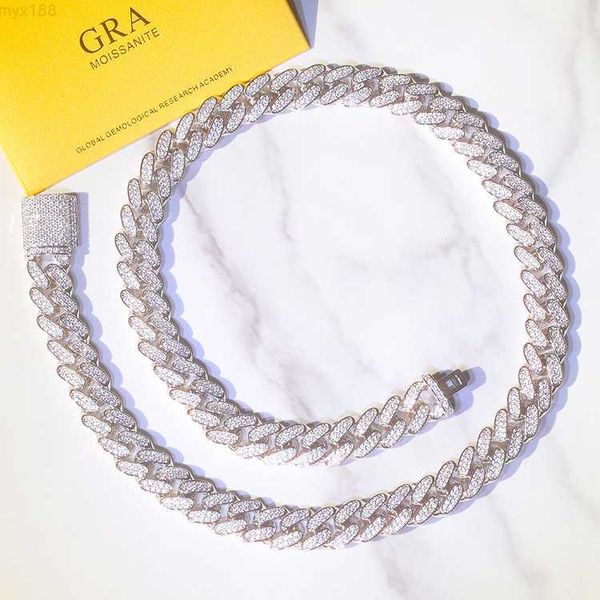 

customized 12mm 19mm 2rows cuban link chain s925 silver iced out moissanite hiphop necklace link mens jewelry
