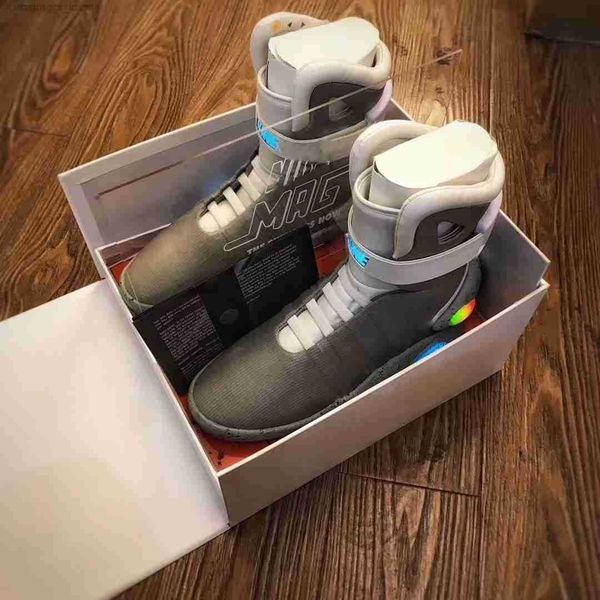 

limited sale automatic laces shoes air mag sneakers marty mcfly's led back to the future glow in the dark gray boots mcflys man sports, Black