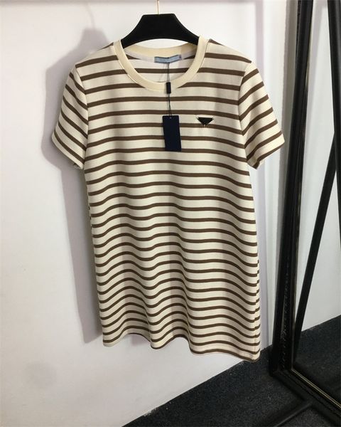 

women striped dresses new letter triangle label color contrast striped loose short sleeve casual summer dress women's t-shirt casual, Black;gray