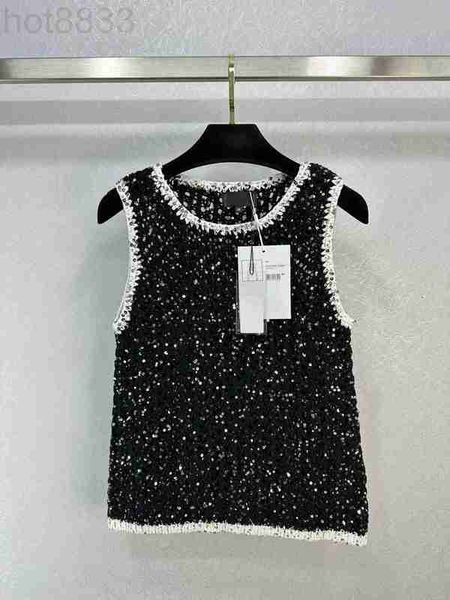 

women's t-shirt designer 2023 summer new vest sequins hollow out grade casual shirt sling fashion ootd polo mother's day birthday, White