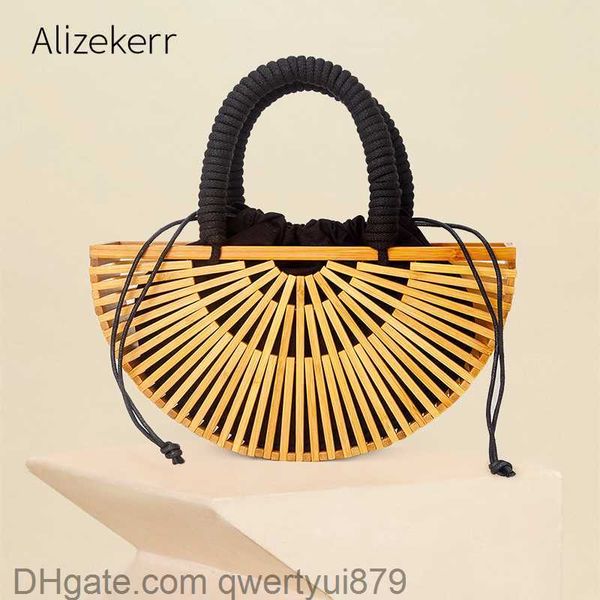 

evening bags half round vintage bamboo handbag women 2022 summer new elegant hollow out braided rope handle woven beach crossbody bag holida