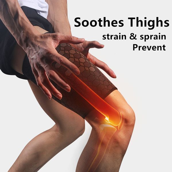 

sports thigh compression sleeves breathable elastic leg support muscle strain protector for cycling running basketball football - 1pc, Black;gray