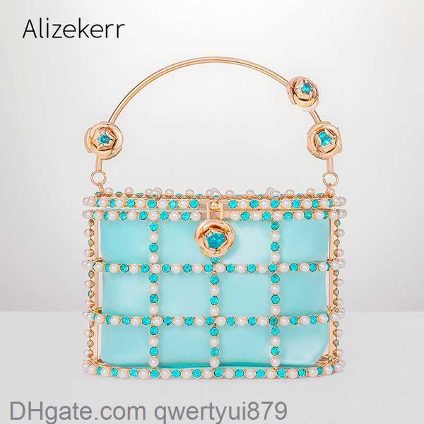 

totes luxury pearl evening clutch bags women 2022 new flower rhinestone hollow out metal basket wedding purse and handbags designer qwertyui