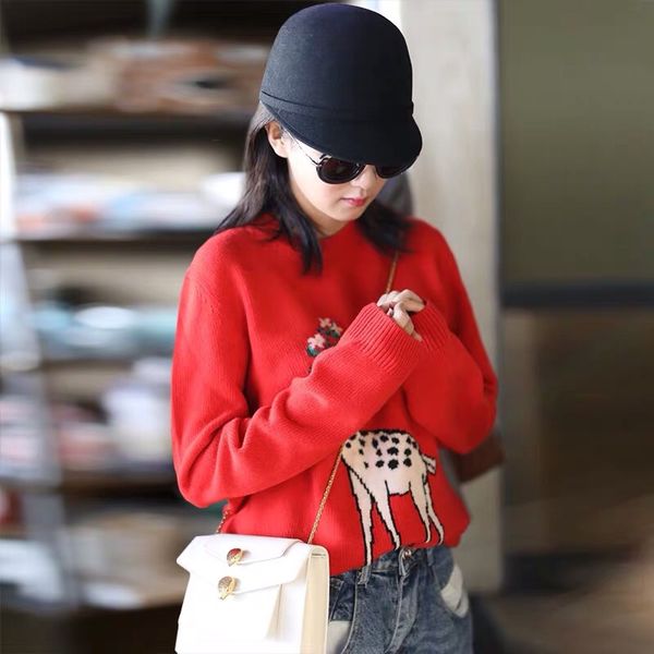 

gu2023 women's sweater cardigan luxury brand designer brand logo knitted blouse new autumn winter women stylish casual deer sweater seq, White;black